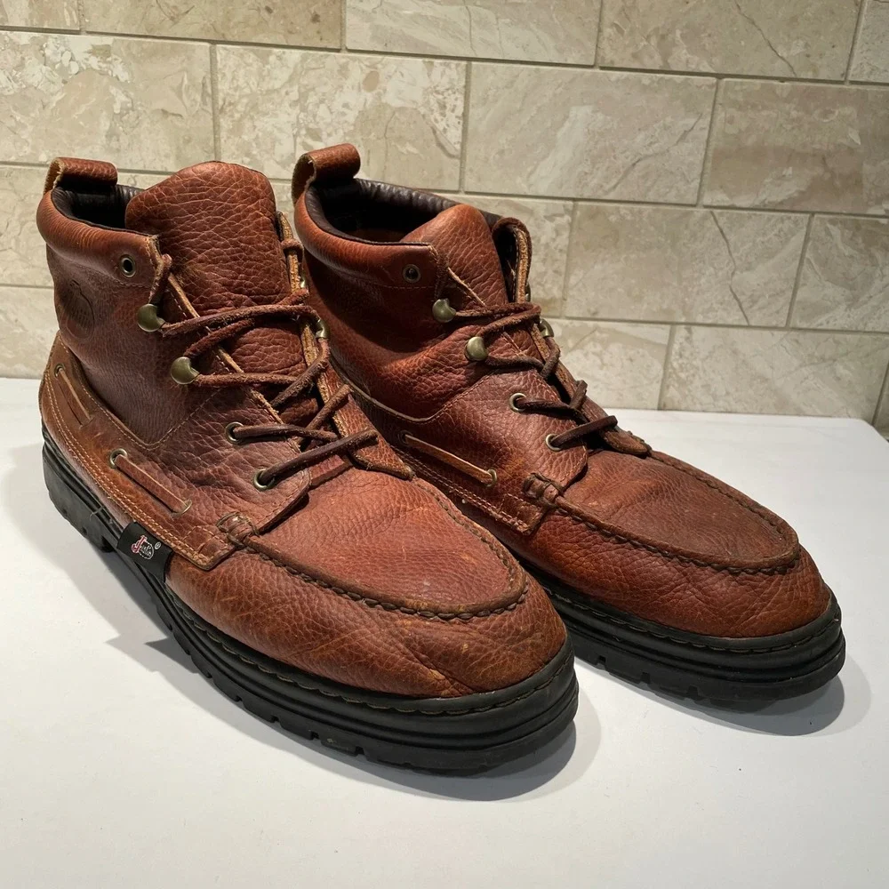 Justin Mens 991 Brown Pebbled Leather Chukka Moc Toe Lug Sole Boots Size 13M